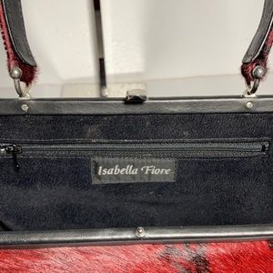 Isabella Fiore Red Pony Hair Black Floral Handbag